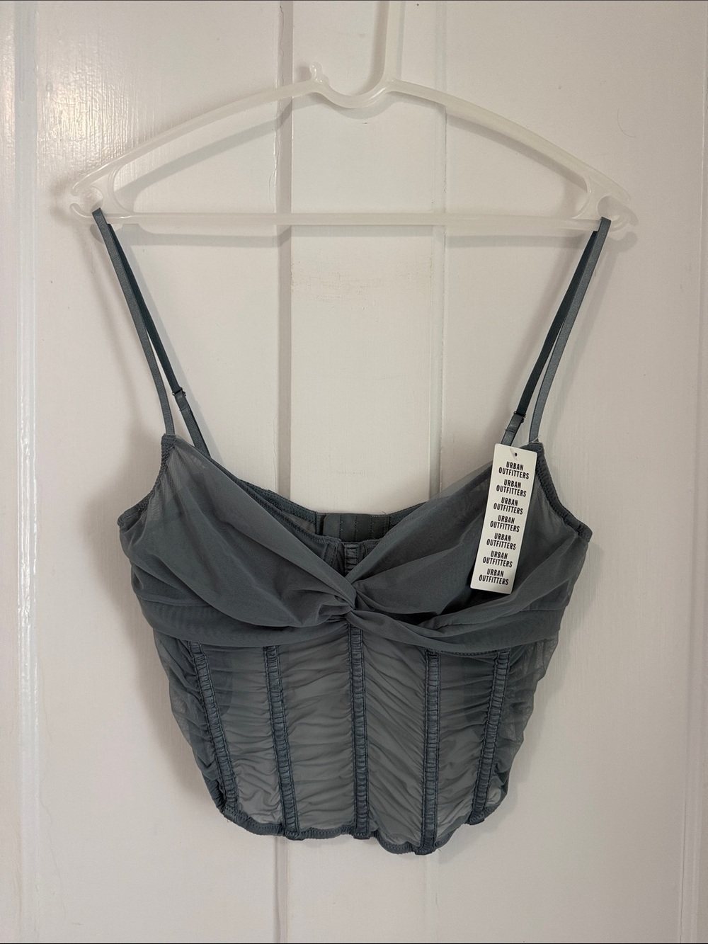 Urban Outfitters Blue-Gray Ruched Mesh Bustier Cami